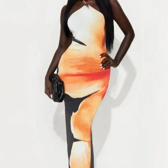 Orange Pink Asymmetrical Cut Out Bodycon SUNDress Nwt - Picture 2 of 6